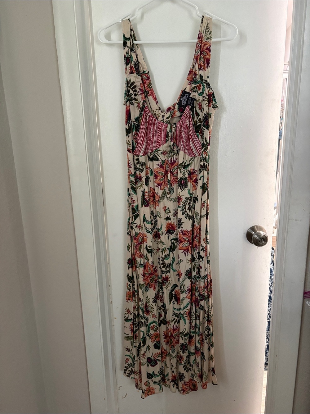 Angie Cream Maxi Dress with Pink Bust and Multicolor Floral Print